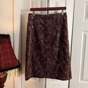 Floral Embroidered Brown Skirt